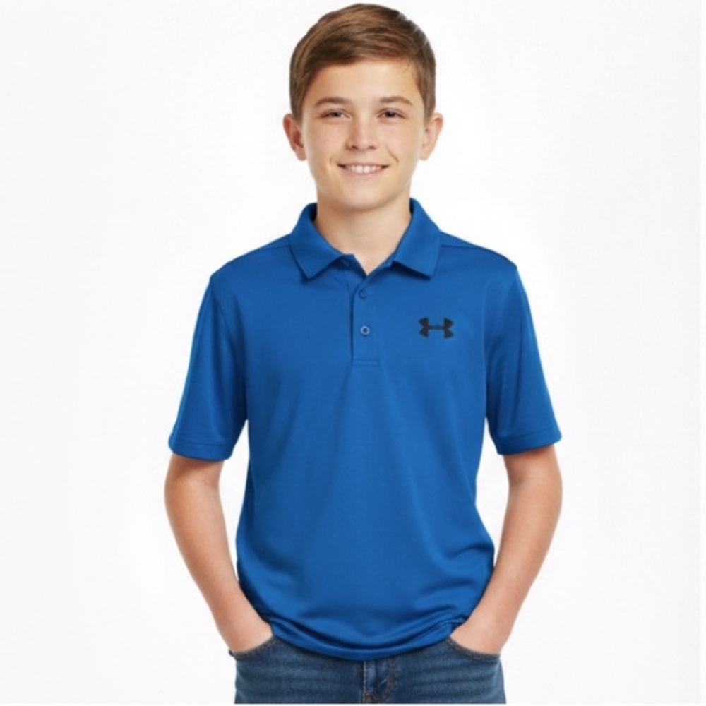 Under Armour Vibrant Blue Polo Shirt Short Sleeve Youth Boy XL Golf Athletic